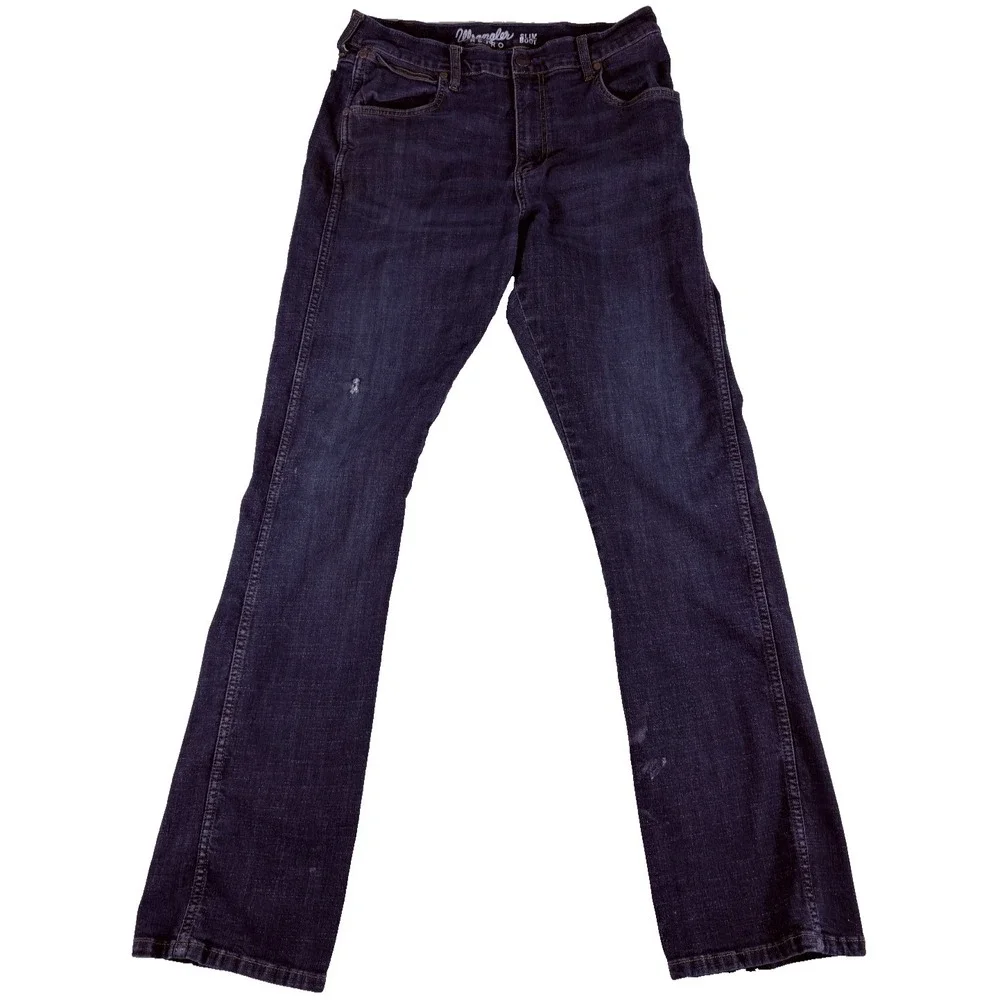 Wrangler Retro Slim‎ Bootcut Jeans Mens 34x34.5 Blue Denim Stretch Everyday Wear